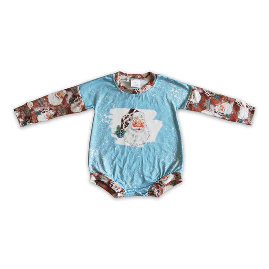 Türkiser Weihnachtsstrampler für Baby-Mädchen mit Santa-Kuh-Print im Western-Stil