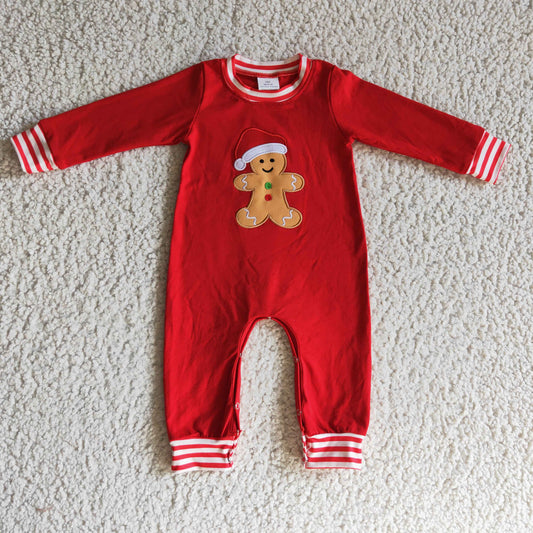 Lebkuchen-Stickerei roter Streifen Baby Strampler Weihnachten