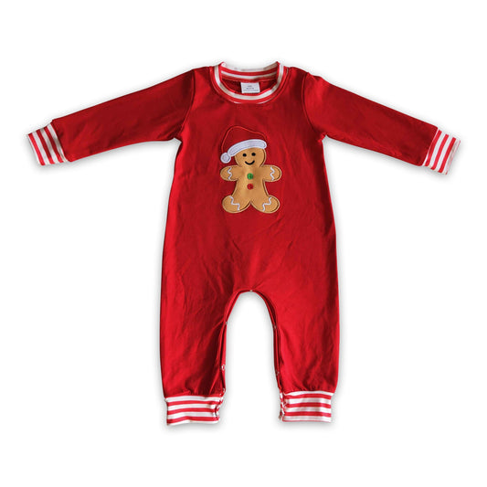 Lebkuchen-Stickerei roter Streifen Baby Strampler Weihnachten