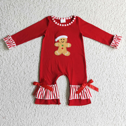 Lebkuchen-Stickerei roter Streifen Baby Mädchen Weihnachts-Strampler