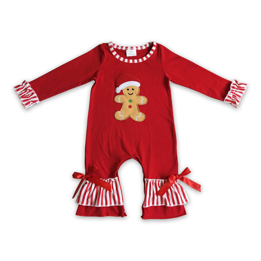 Lebkuchen-Stickerei roter Streifen Baby Mädchen Weihnachts-Strampler