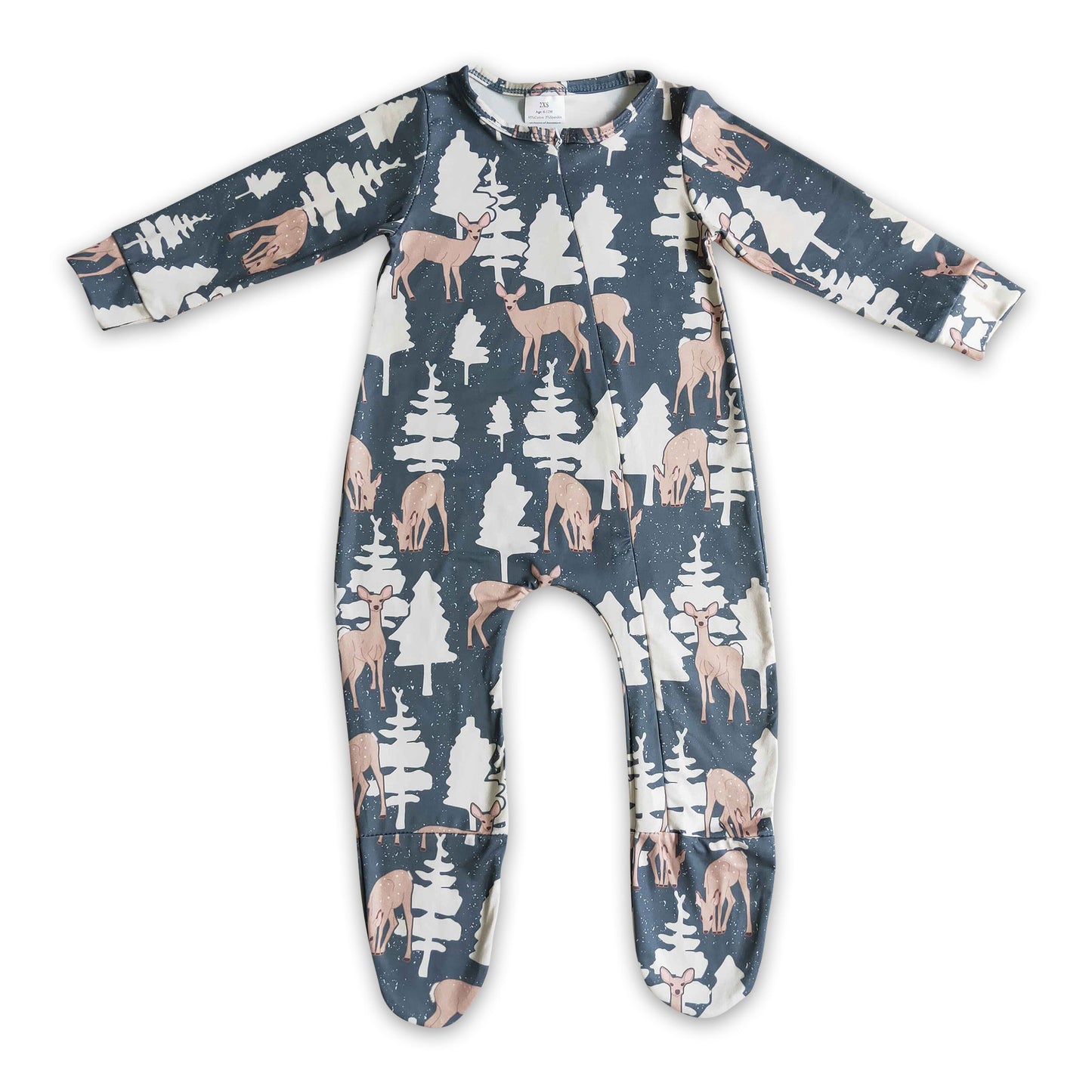 Hirsch Weihnachtsbaum Baby Kinder Overall mit Fuß und Reißverschluss