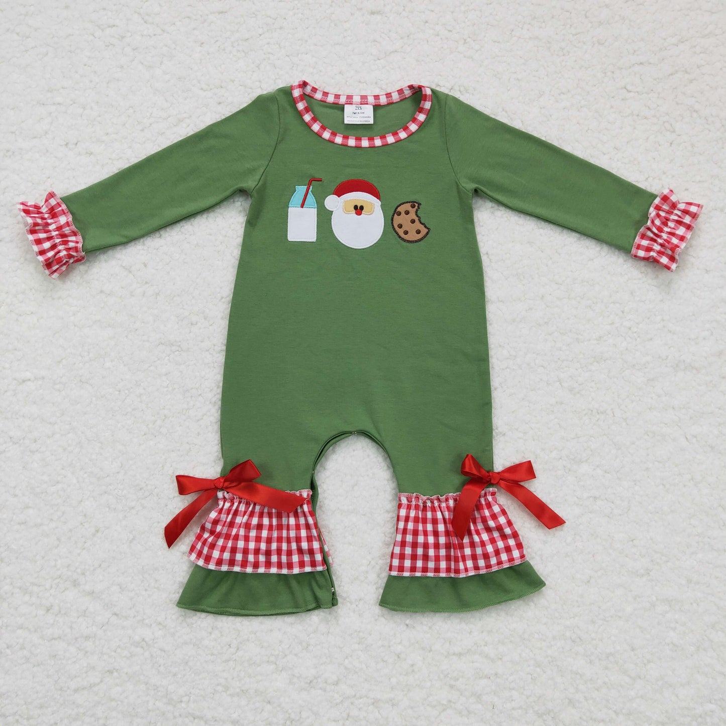 Milch-Weihnachtsmann-Keks-Stickerei Baby Mädchen Weihnachts-Strampler
