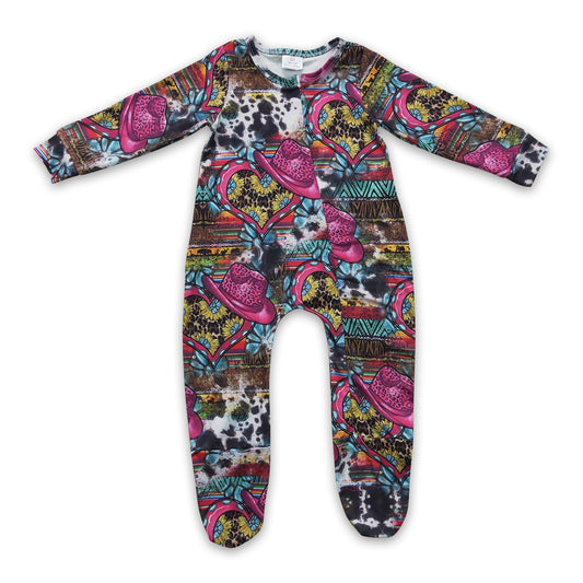 Türkisfarbene Sonnenblumen-Hüte Baby Western Reißverschluss-Strampler