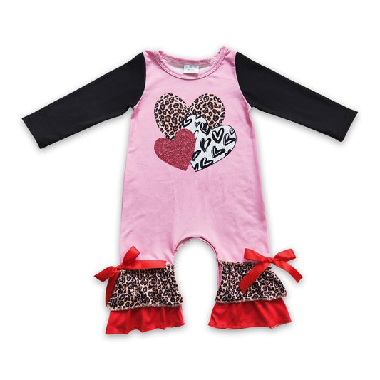 Strampler für Baby-Mädchen mit Herz-Leopardenmuster und Rüschen zum Valentinstag