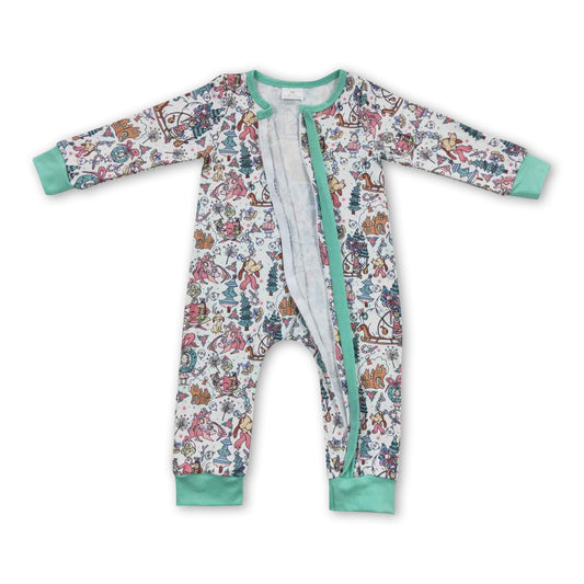 Grüner Strampler für Baby-Mädchen mit langen Ärmeln und Reißverschluss für Weihnachten