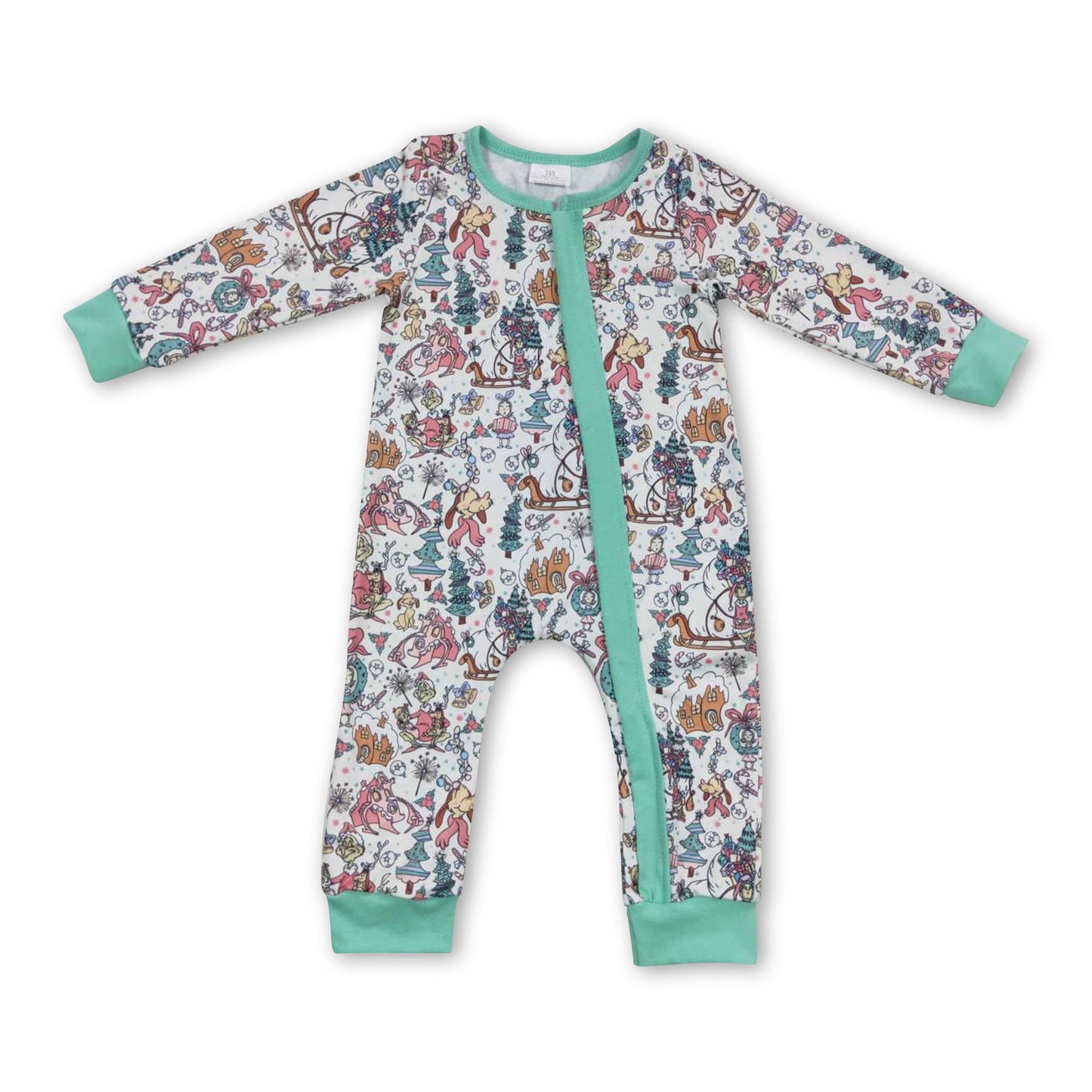 Grüner Strampler für Baby-Mädchen mit langen Ärmeln und Reißverschluss für Weihnachten