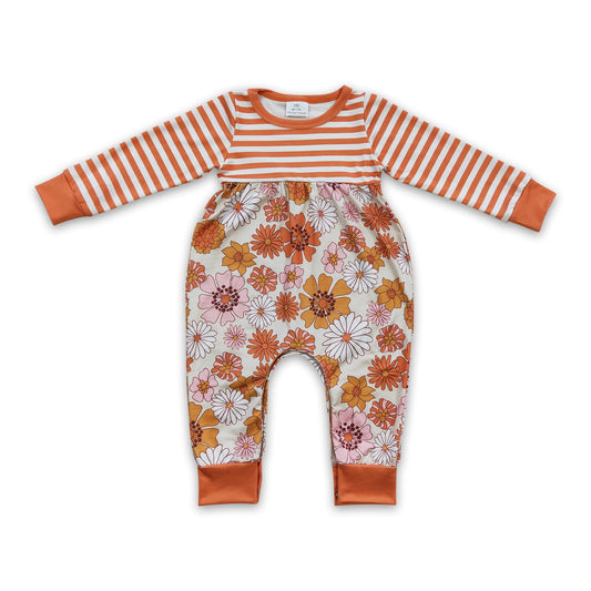 Gestreifter langärmeliger Strampler mit Blumenmuster für Baby-Mädchen, Herbst