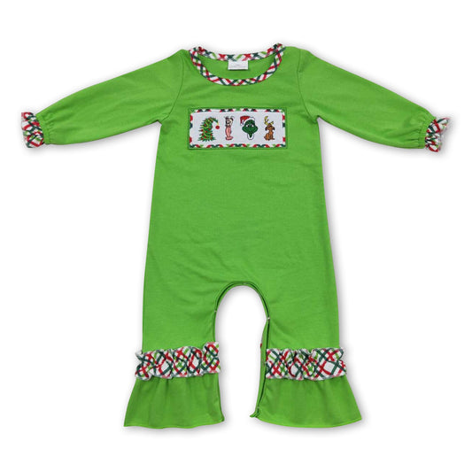Grüner Strampler mit langen Ärmeln und Rüschen für Baby-Mädchen zu Weihnachten