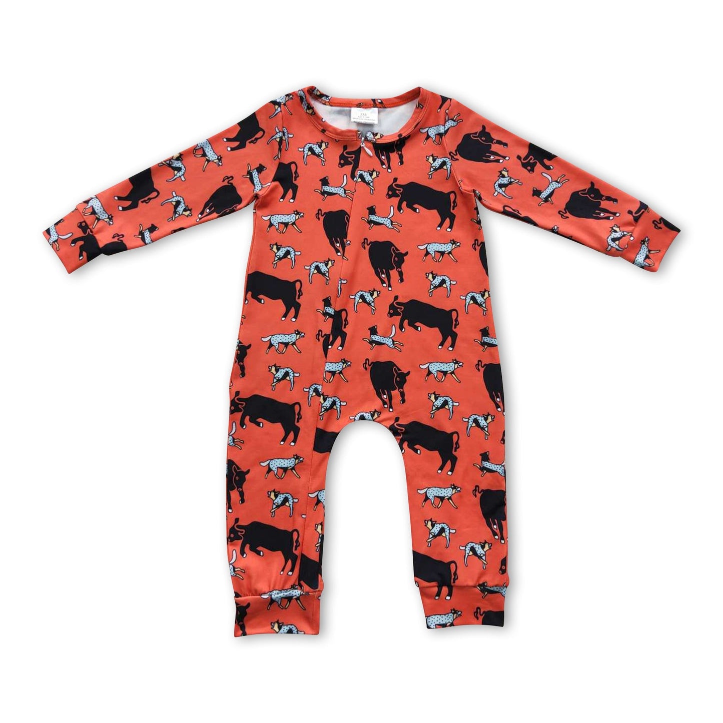 Orange Kühe langärmeliger Baby Western Strampler für Kinder