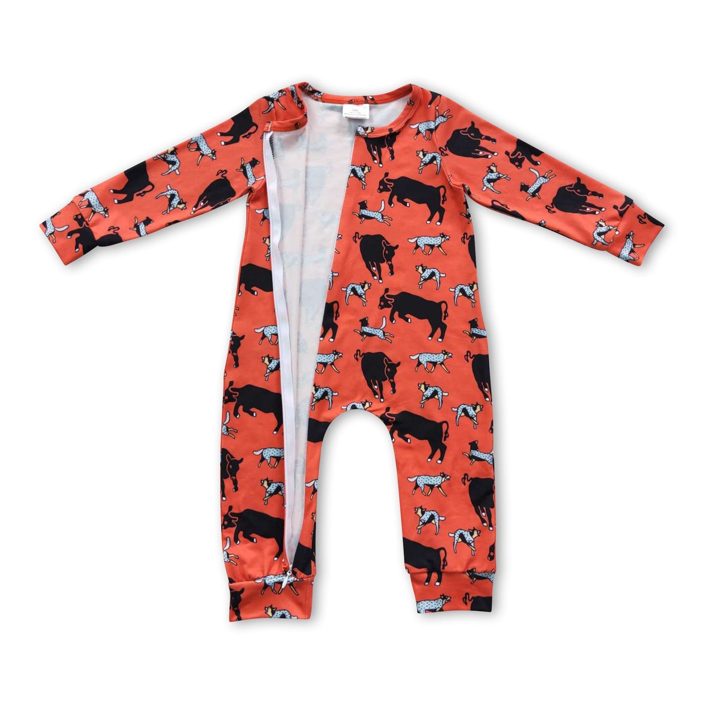 Orange Kühe langärmeliger Baby Western Strampler für Kinder
