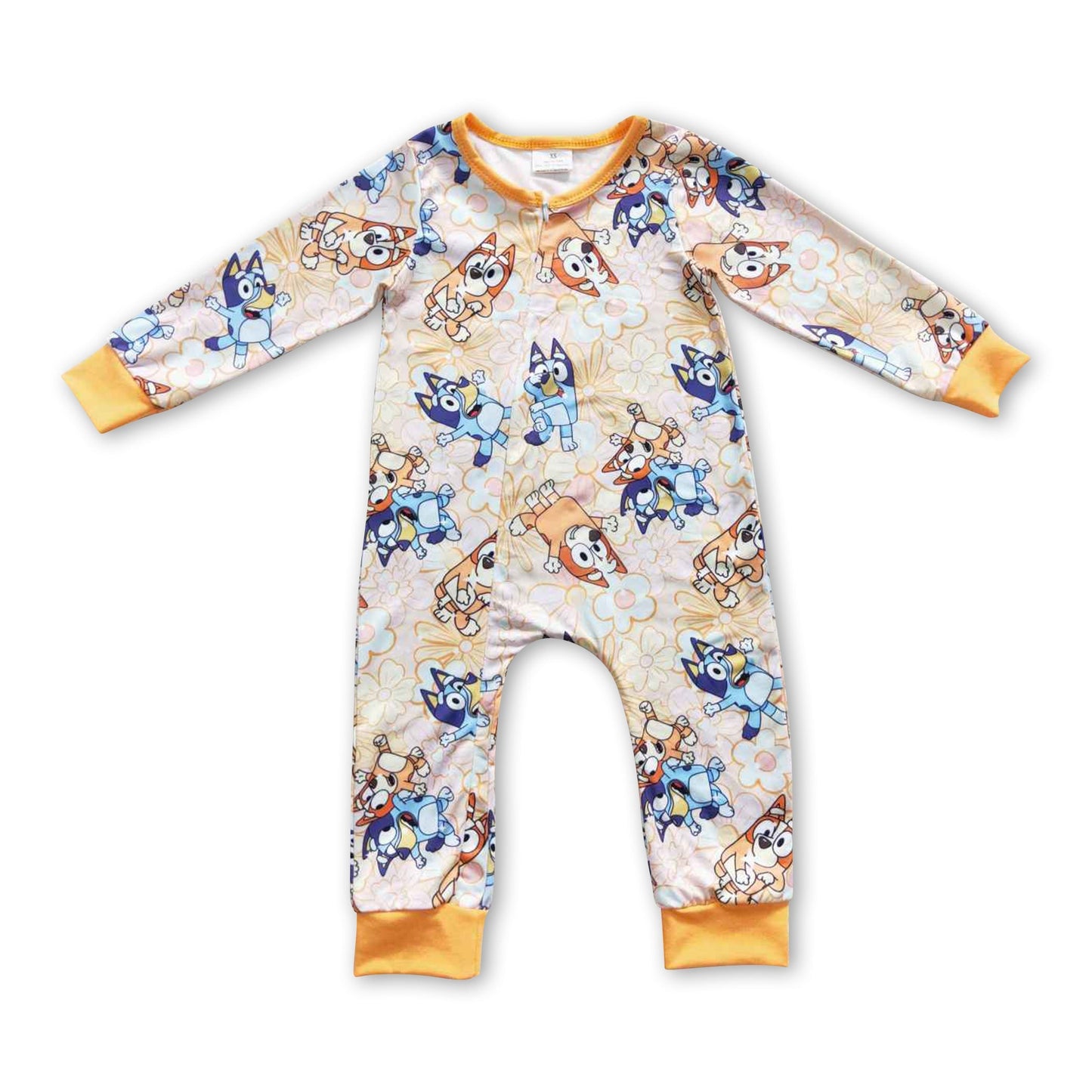Strampler für Baby-Mädchen, langärmelig, mit Blumenmuster und Reißverschluss, mit Hunden