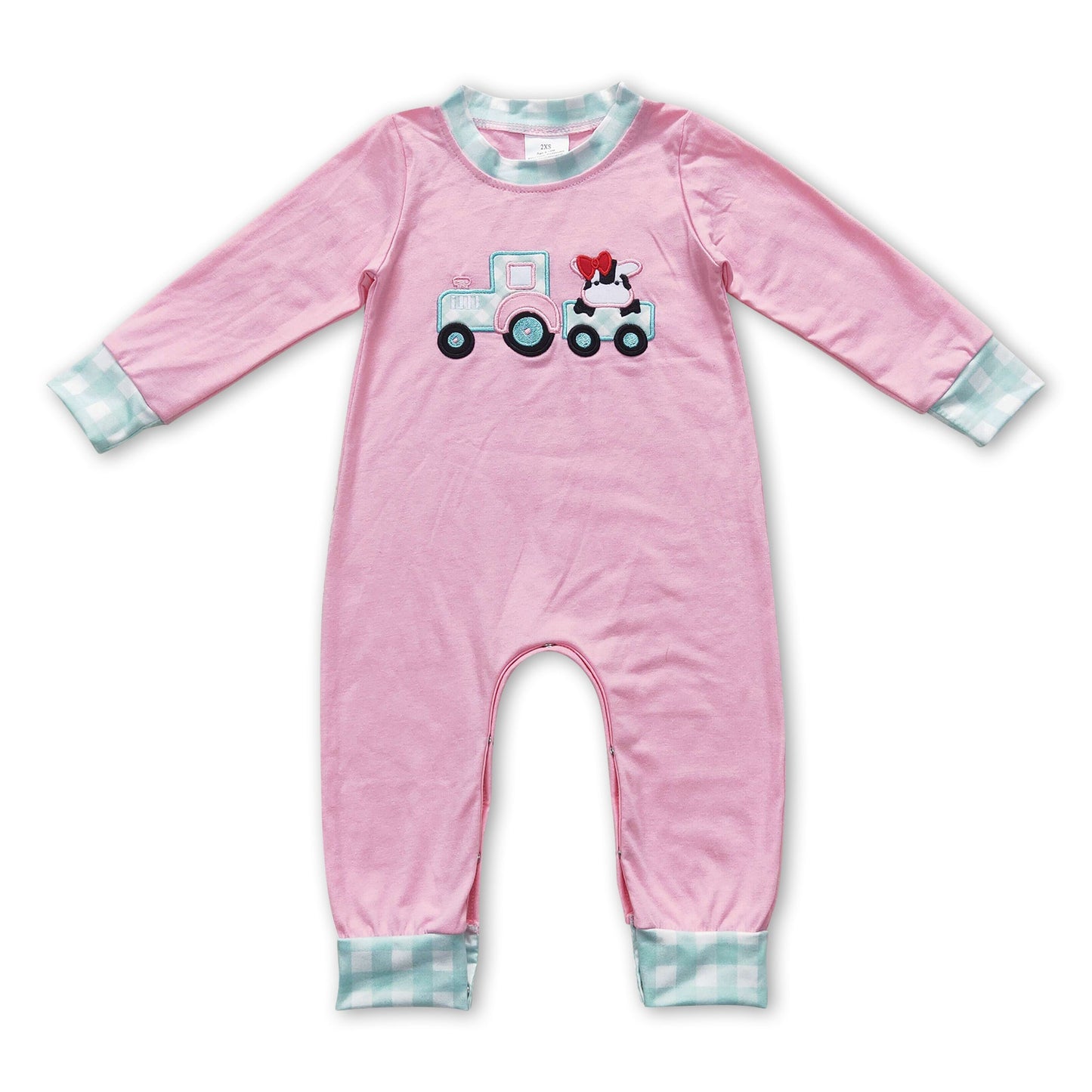 Kuh Traktor rosa Langarm Strampler für Baby Mädchen