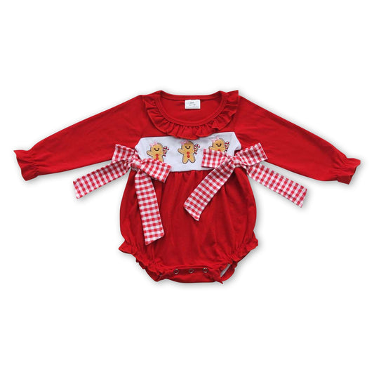 Lebkuchen roter Langarm Baby-Mädchen Weihnachts-Strampler