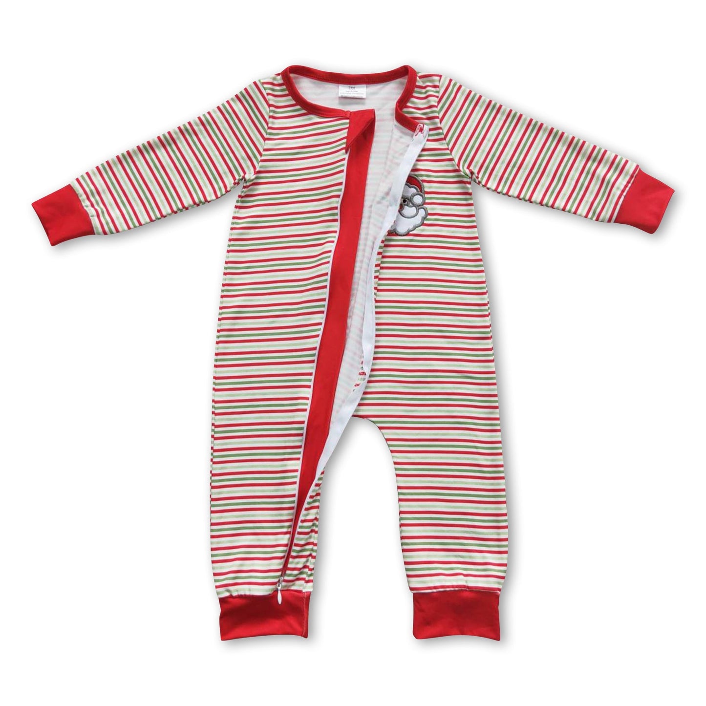 Weihnachtsstrampler für Babys mit Reißverschluss, rot-grün gestreift