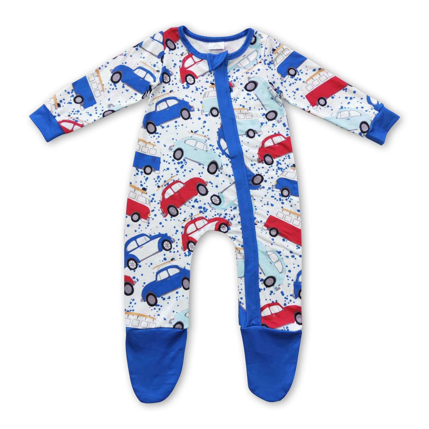 Blaue Autos Langarm Baby Kinder Reißverschluss Strampler