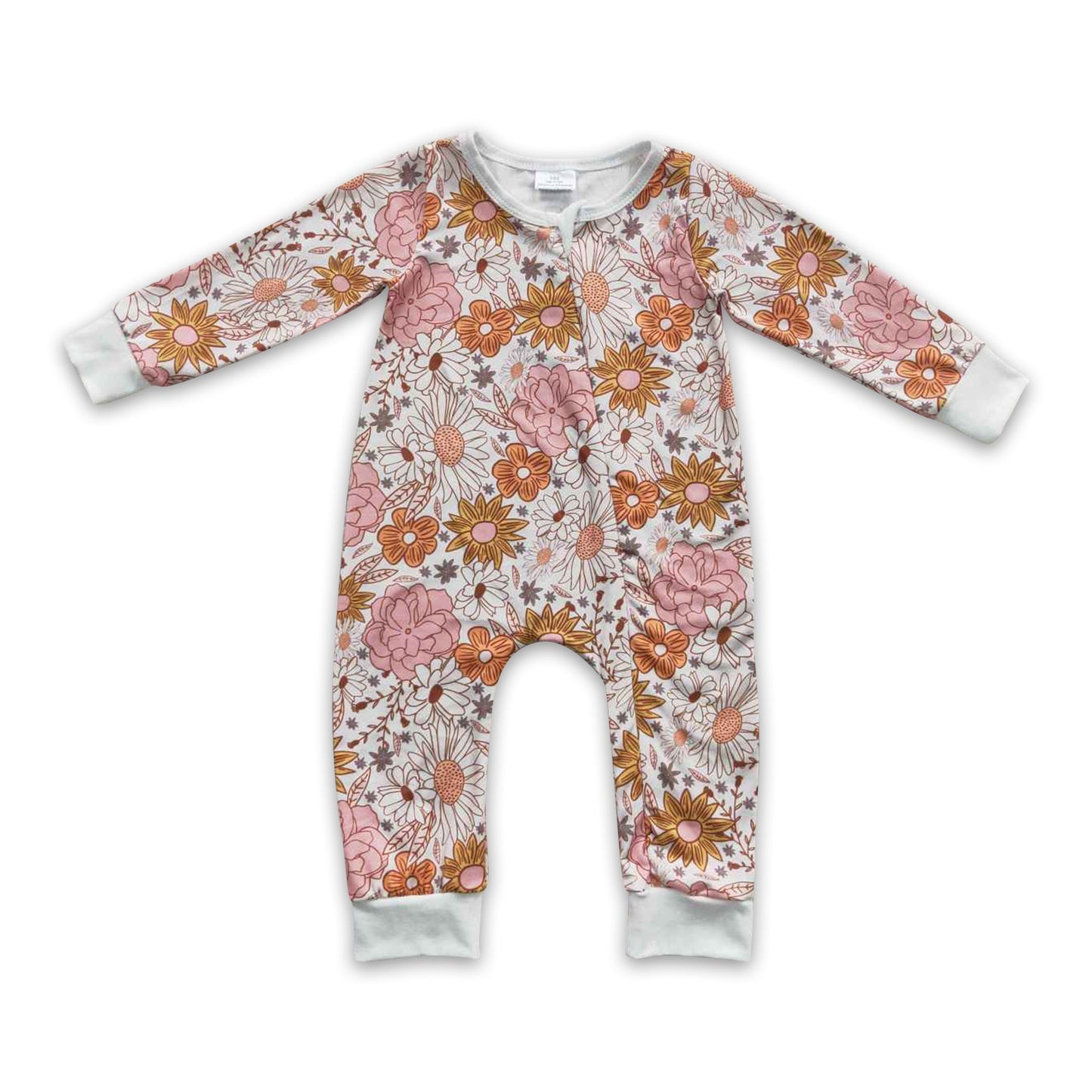 Langärmeliger Strampler für Baby-Mädchen mit Blumenmuster und Reißverschluss für den Herbst