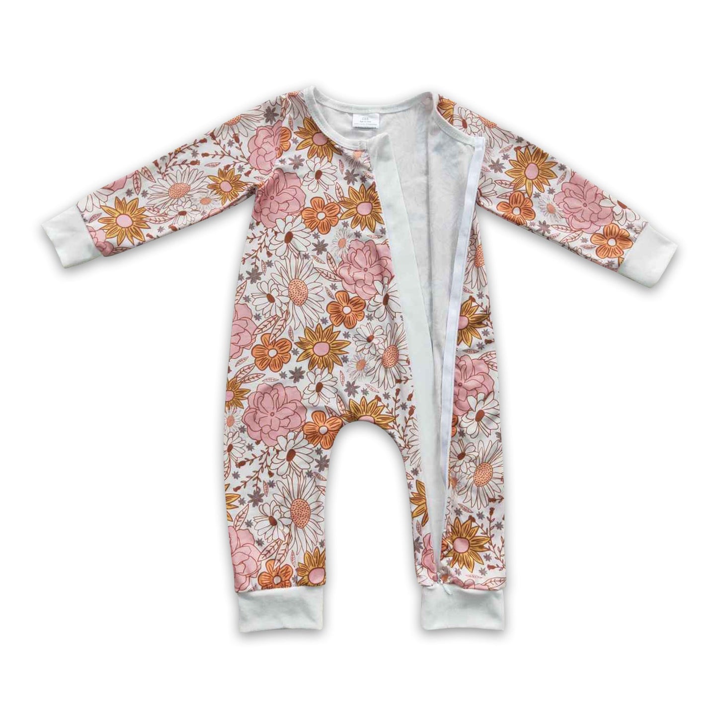 Langärmeliger Strampler für Baby-Mädchen mit Blumenmuster und Reißverschluss für den Herbst