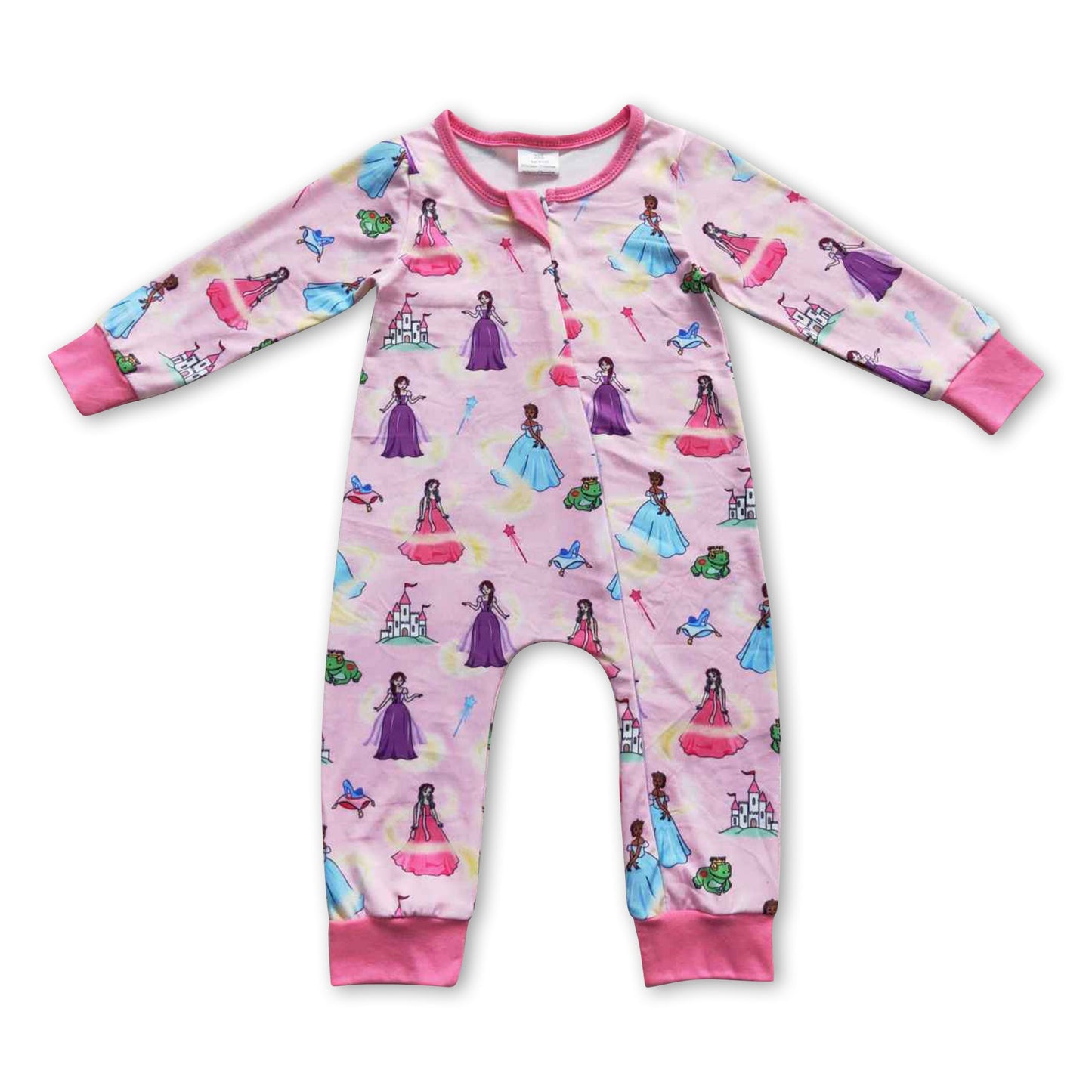 Rosa Langarm-Strampler für Baby-Mädchen mit Reißverschluss, Prinzessinnen-Stil
