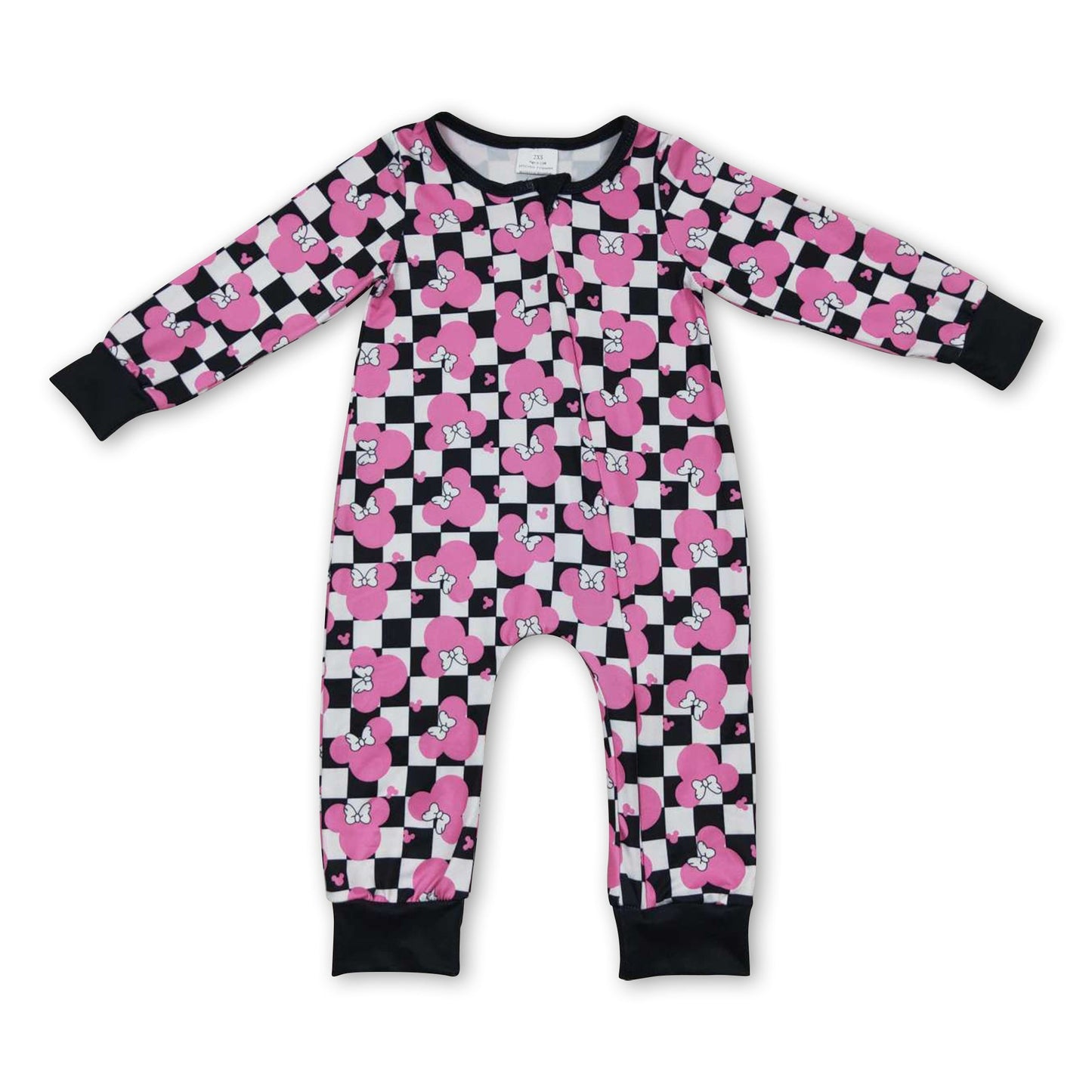 Rosa Maus Plaid langärmeliger Baby Mädchen Reißverschluss-Strampler