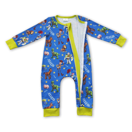 Blue toy long sleeves baby kids zipper romper