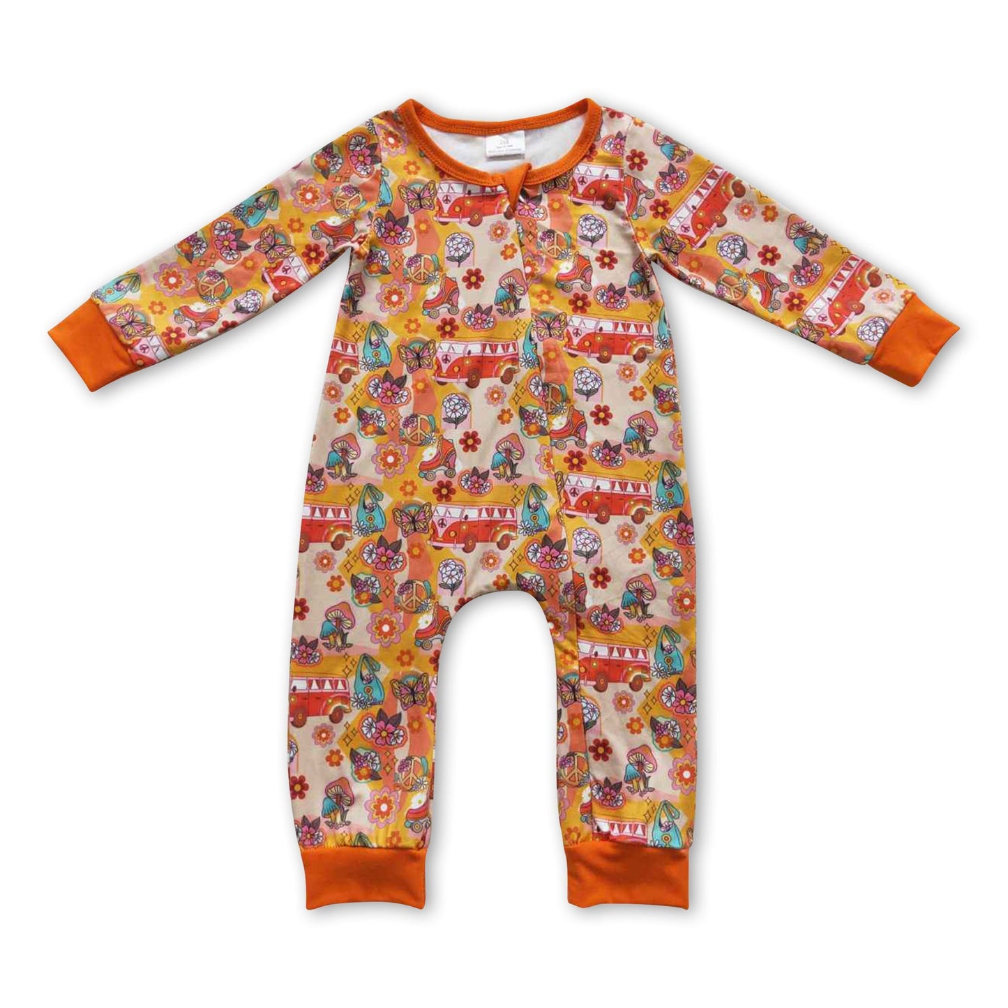 Strampler für Baby-Mädchen, langärmlig, mit Blumenmuster, Rollschuhen und Reißverschluss
