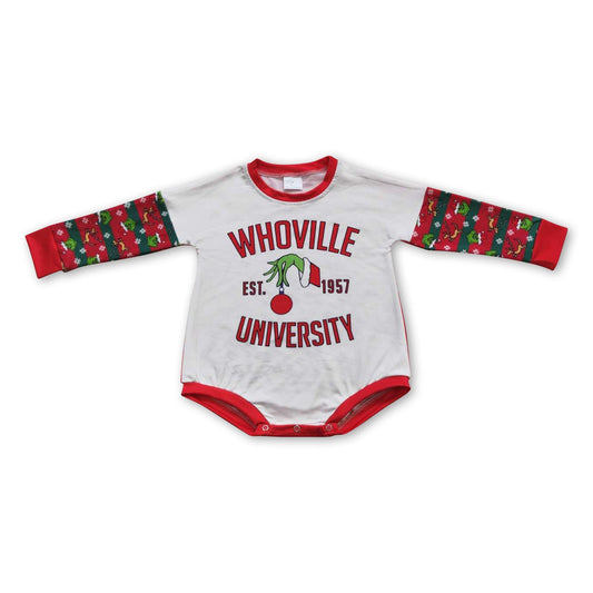 Grüner Gesichts-Universität-Baby-Mädchen-Weihnachts-Strampler