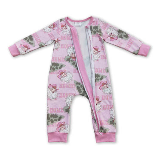 Hallo pinker Weihnachtsmann Weihnachtsbaum Baby-Strampler mit Reißverschluss