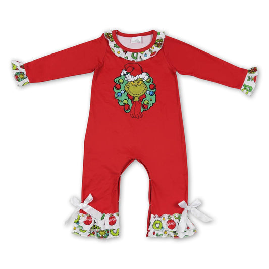 Grüner Weihnachtsstrampler für Babymädchen mit Glöckchengesicht