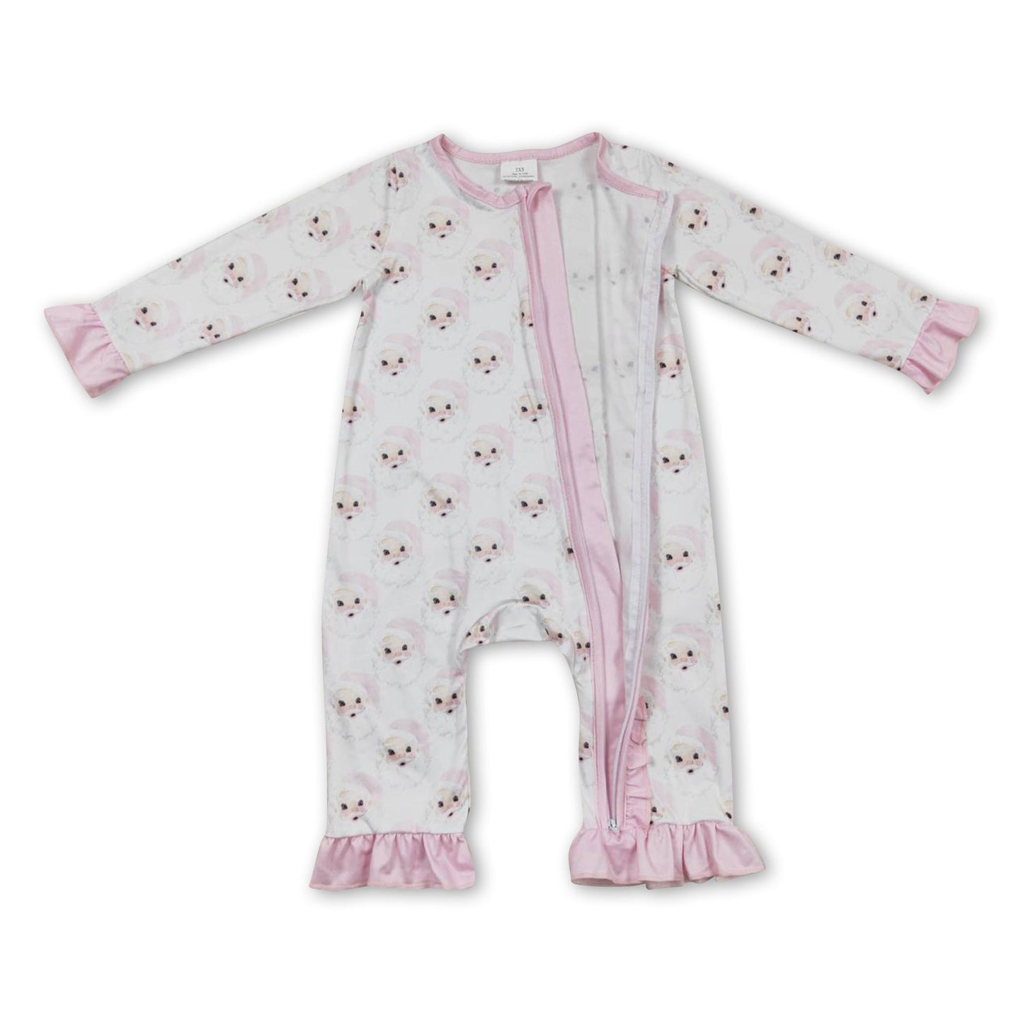 Pinke Weihnachtsstrampler für kleine Mädchen mit Rüschen und Reißverschluss