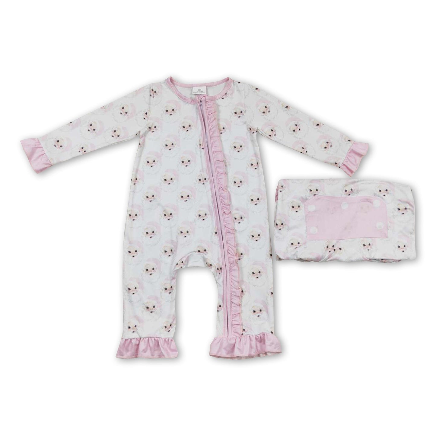 Pinke Weihnachtsstrampler für kleine Mädchen mit Rüschen und Reißverschluss