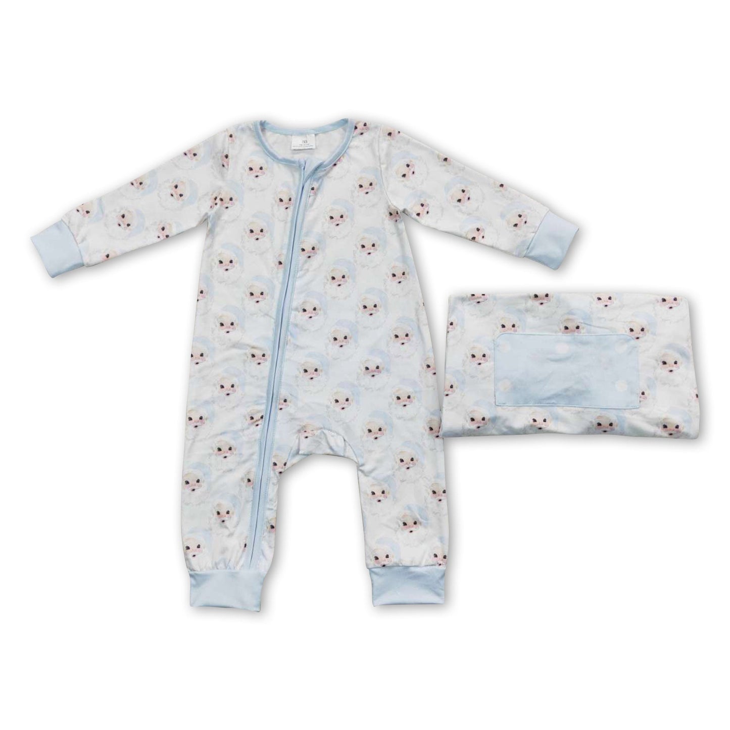 Blauer Weihnachtsstrampler mit Reißverschluss für Babyjungen