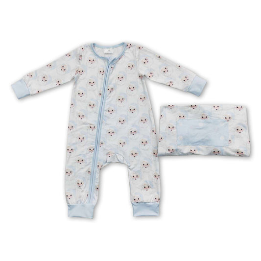 Blue santa baby boy zipper Christmas romper