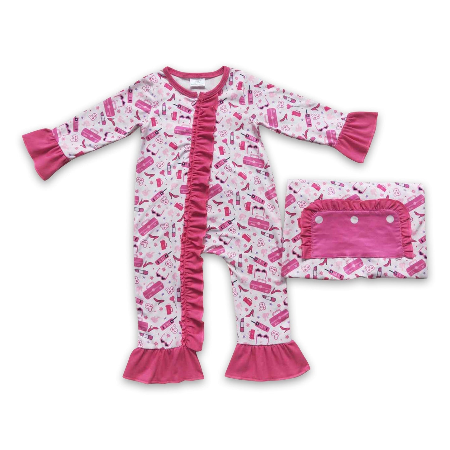 Heißrosa Rüschen-Strampler für Baby-Mädchen mit Reißverschluss