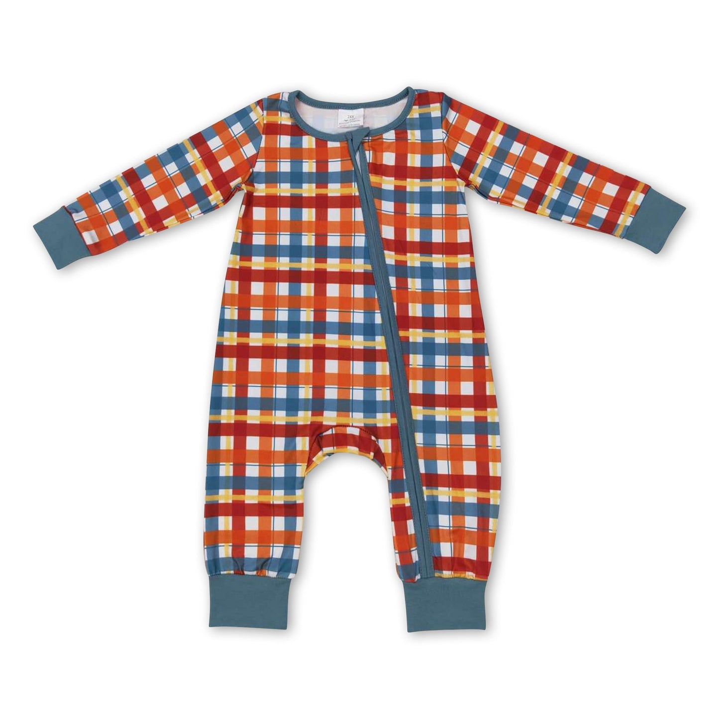 Braun blau karierter Baby-Kinder-Overall mit Reißverschluss für den Herbst