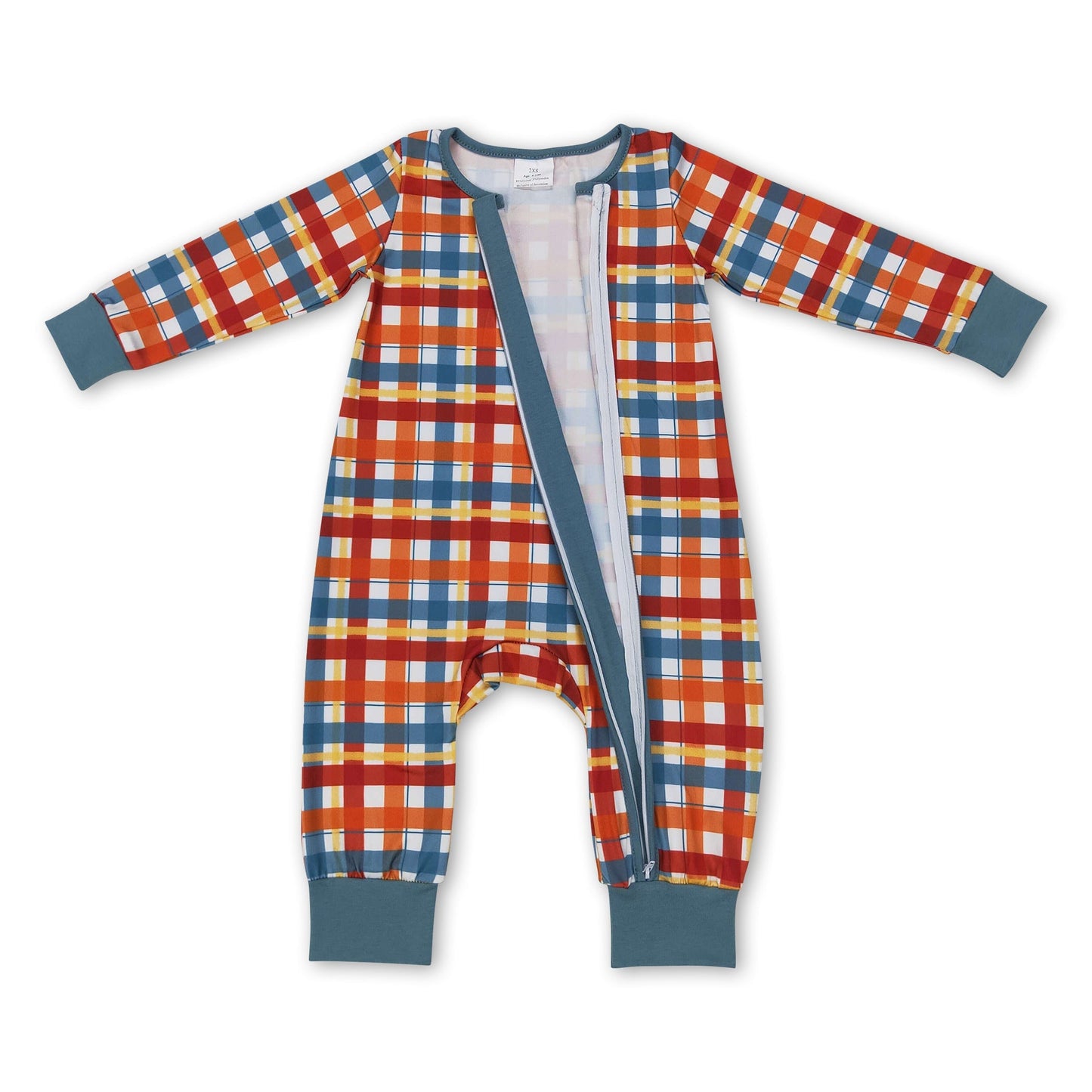 Braun blau karierter Baby-Kinder-Overall mit Reißverschluss für den Herbst