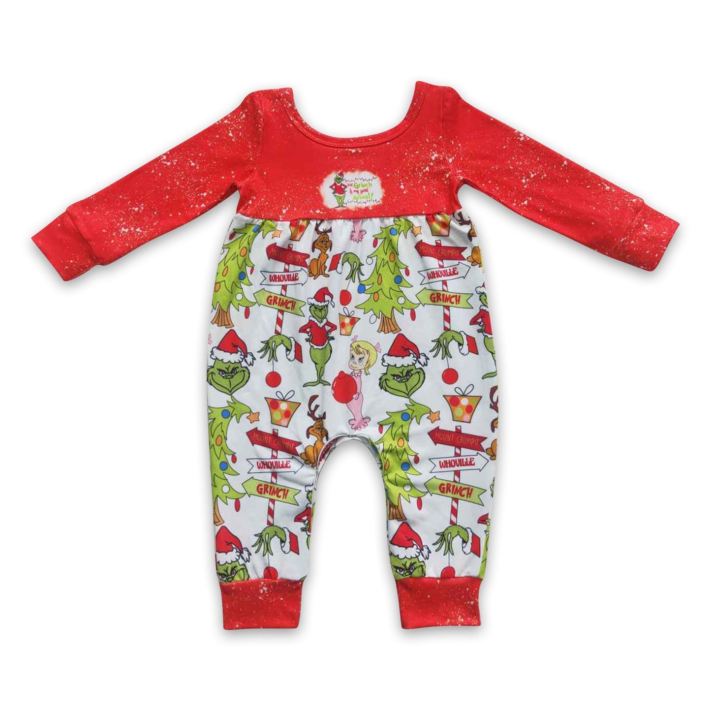 Roter langärmliger, grün Geschenke-Strampler für Baby-Mädchen zu Weihnachten