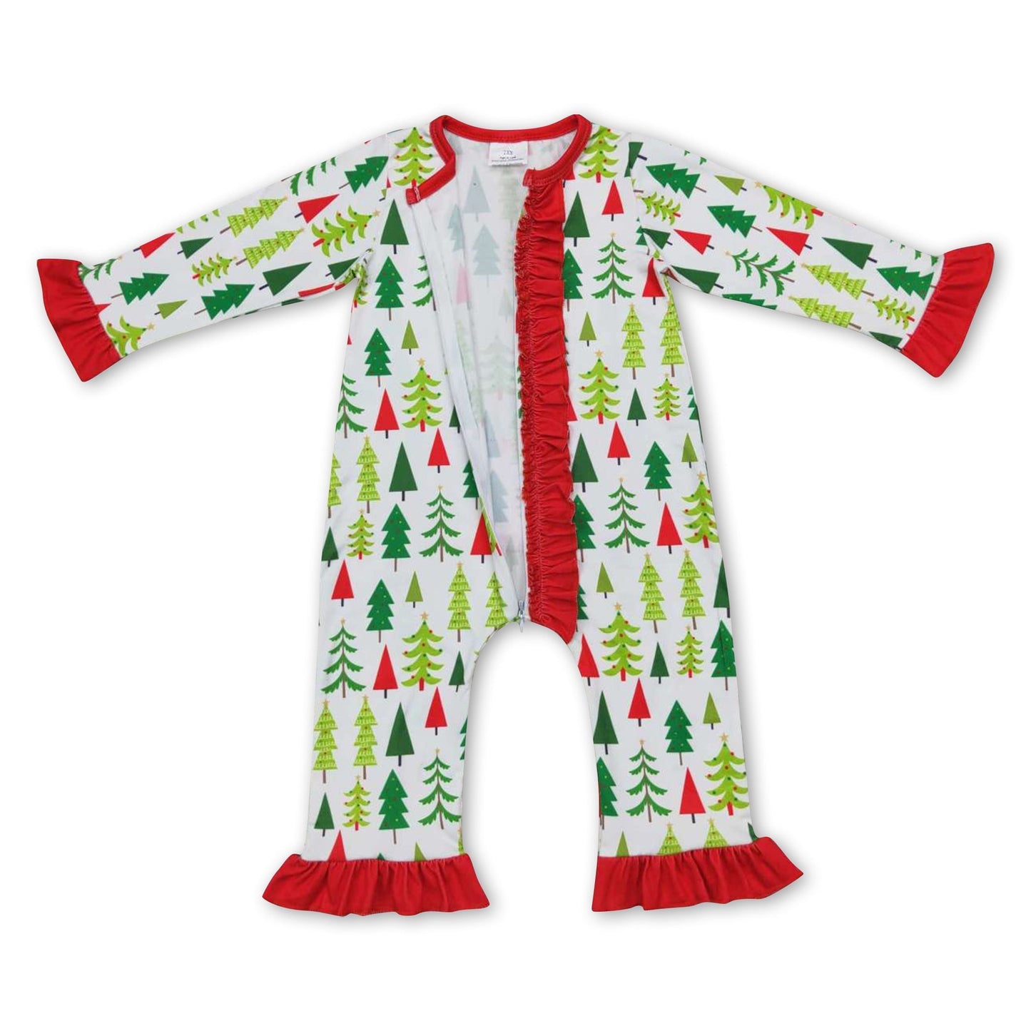 Strampler für Baby-Mädchen mit Reißverschluss und Rüschen in Weihnachtsbaum-Optik
