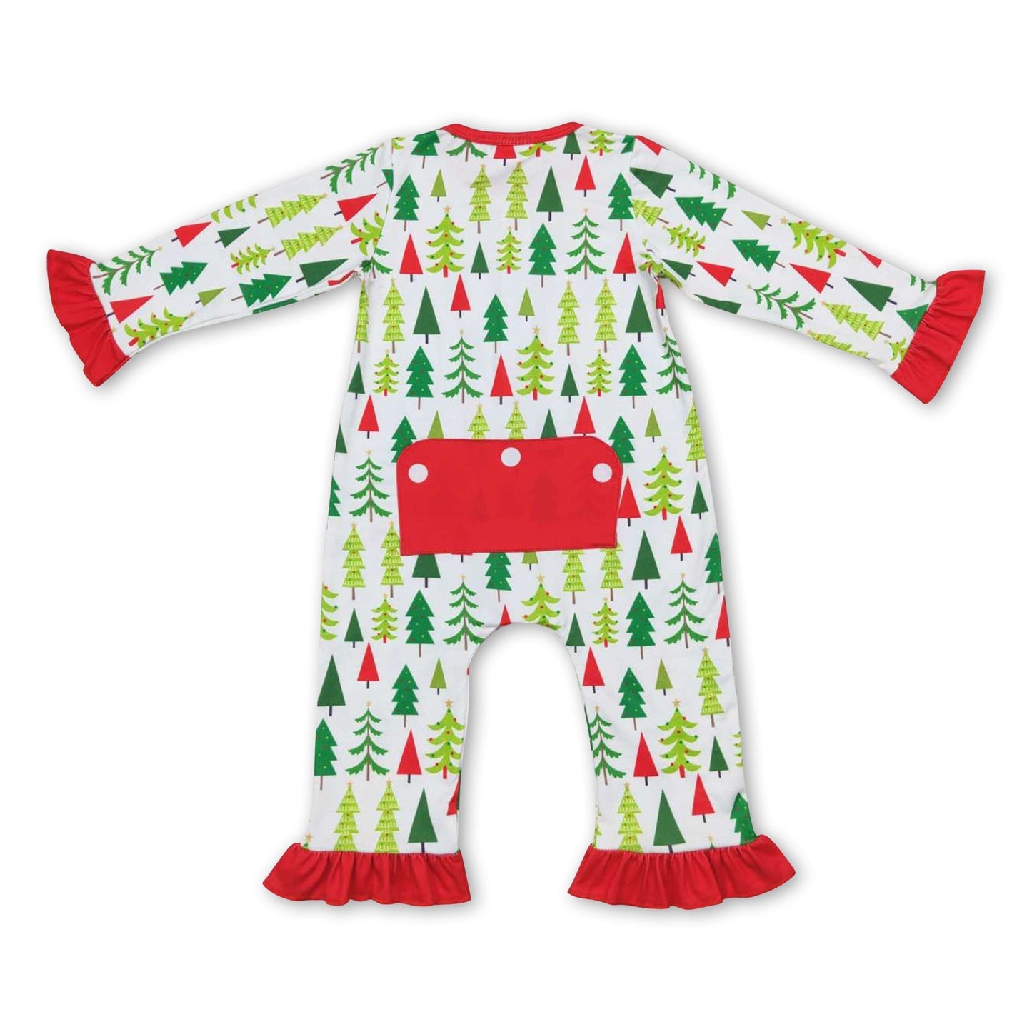Strampler für Baby-Mädchen mit Reißverschluss und Rüschen in Weihnachtsbaum-Optik