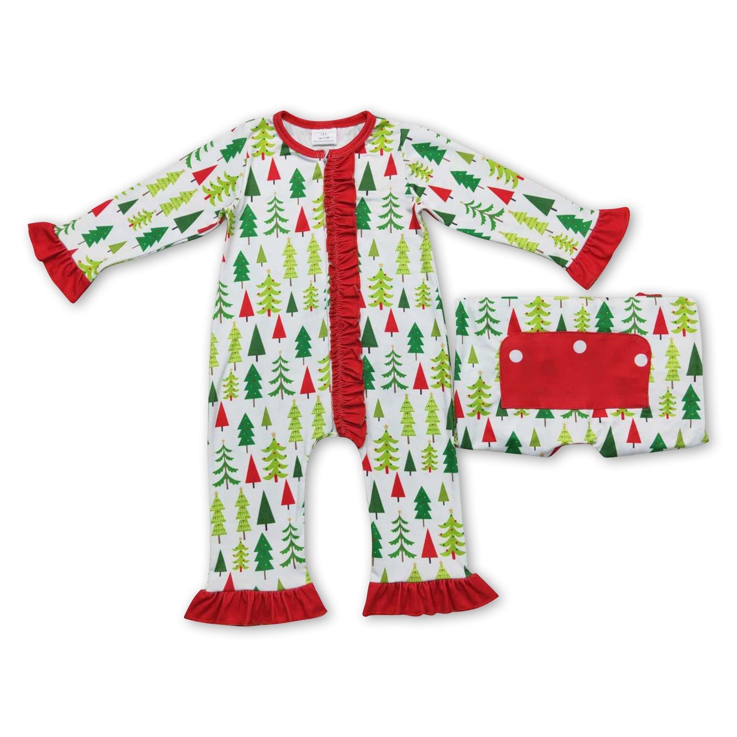 Strampler für Baby-Mädchen mit Reißverschluss und Rüschen in Weihnachtsbaum-Optik
