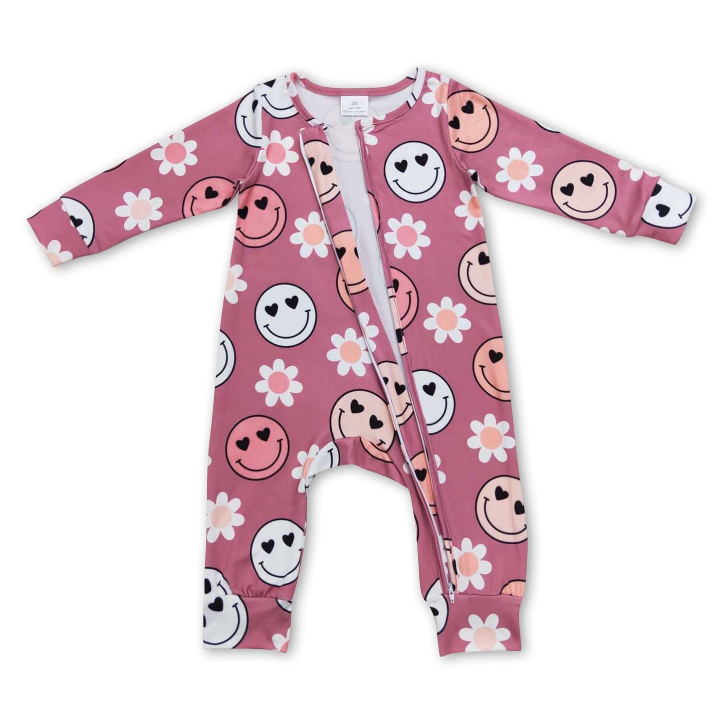 Lächeln florales Herz Langarm Baby-Mädchen Overall mit Reißverschluss