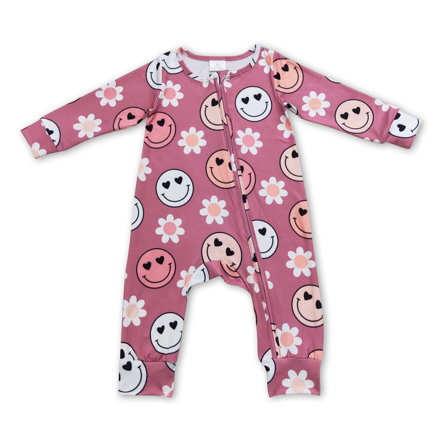 Lächeln florales Herz Langarm Baby-Mädchen Overall mit Reißverschluss
