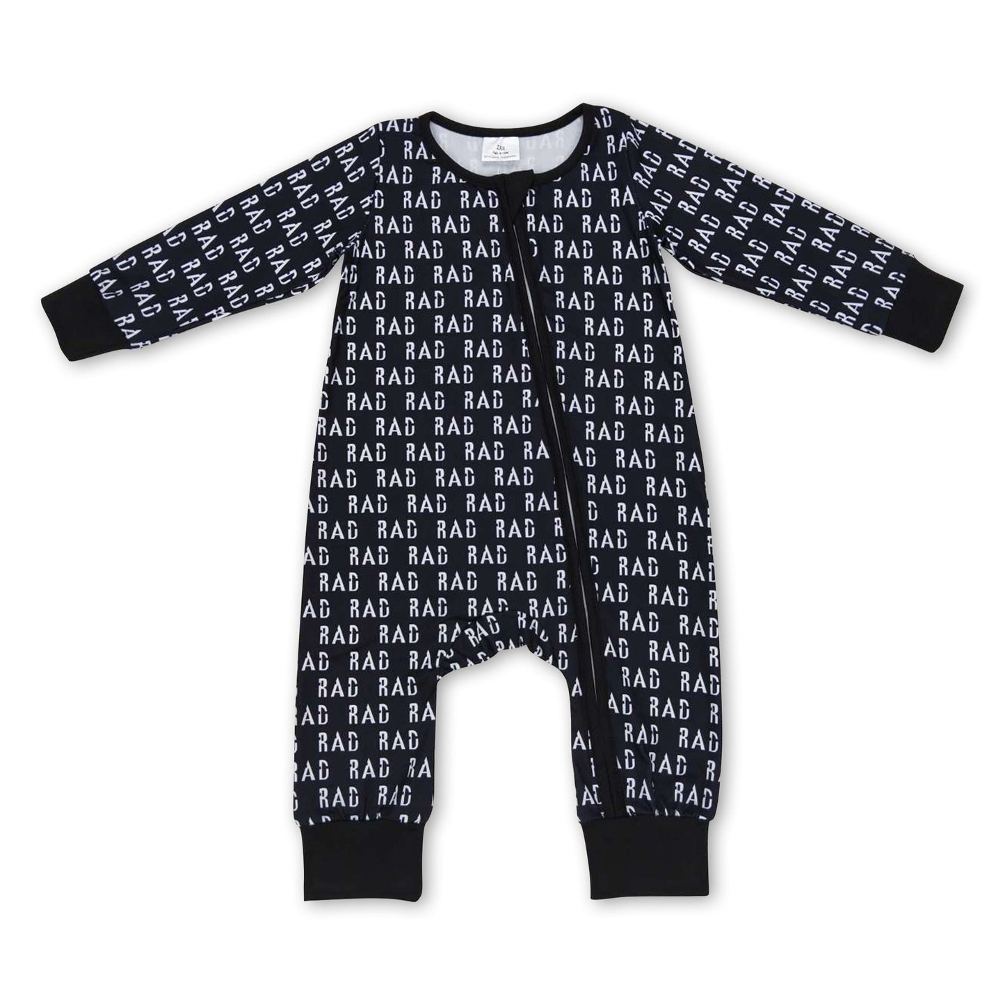 Schwarzer Strampler für Baby und Kinder mit langen Ärmeln und Reißverschluss
