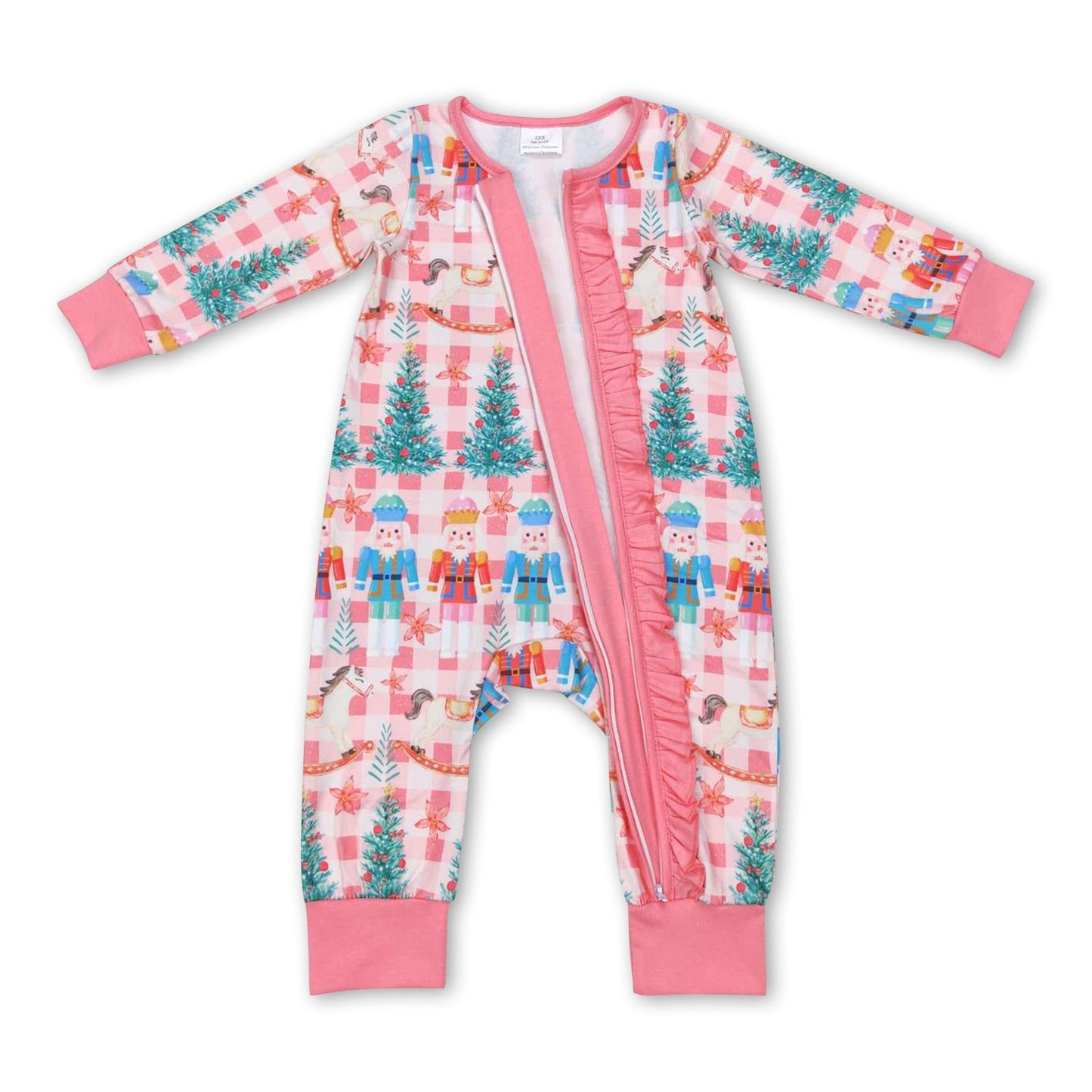 Weihnachtsbaum Ballett Langarm Rüschen Baby Mädchen Reißverschluss Strampler