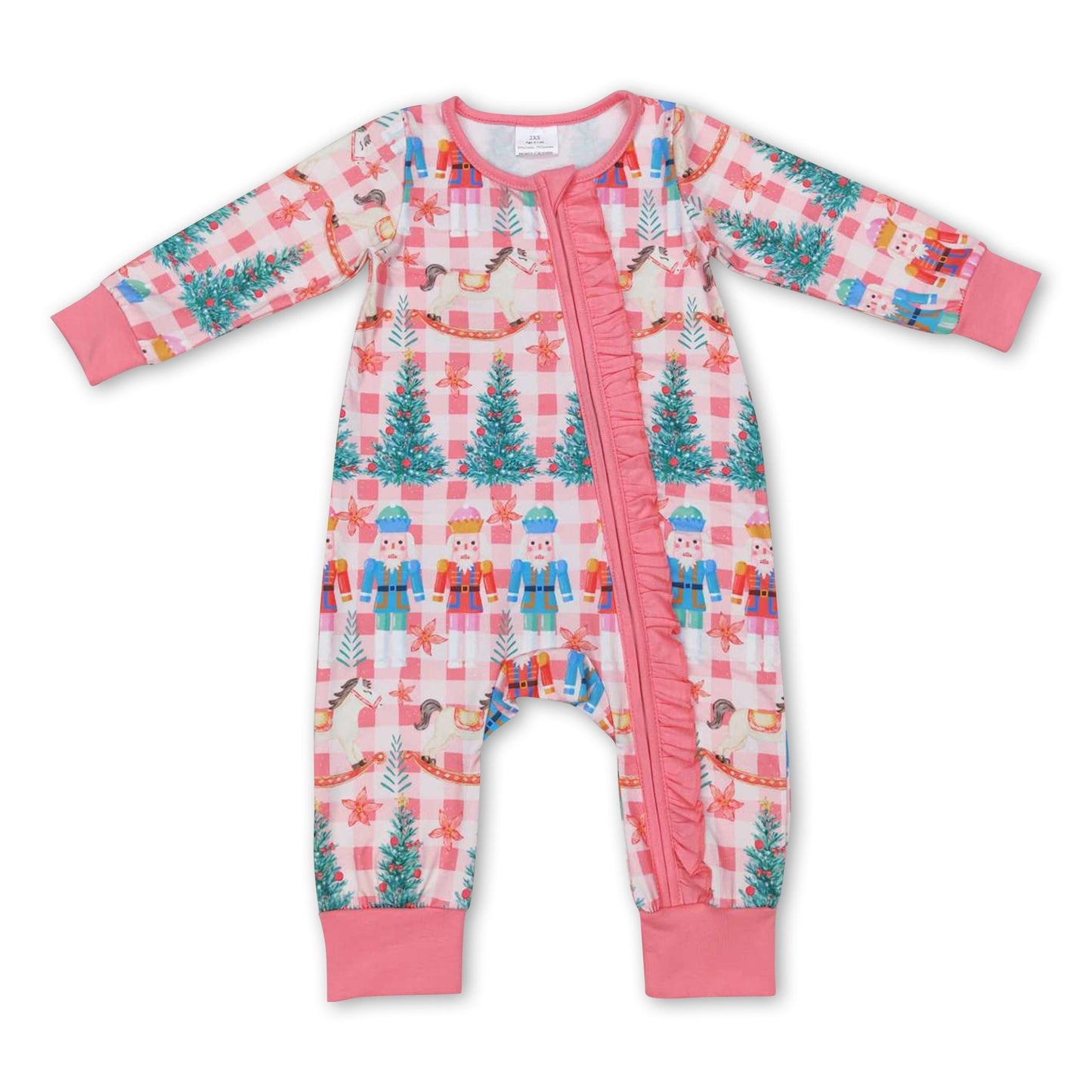 Weihnachtsbaum Ballett Langarm Rüschen Baby Mädchen Reißverschluss Strampler