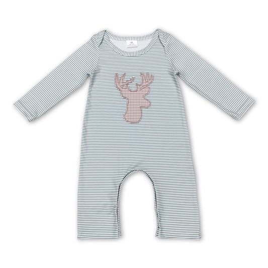 Deer green stripe long sleeves baby kids romper