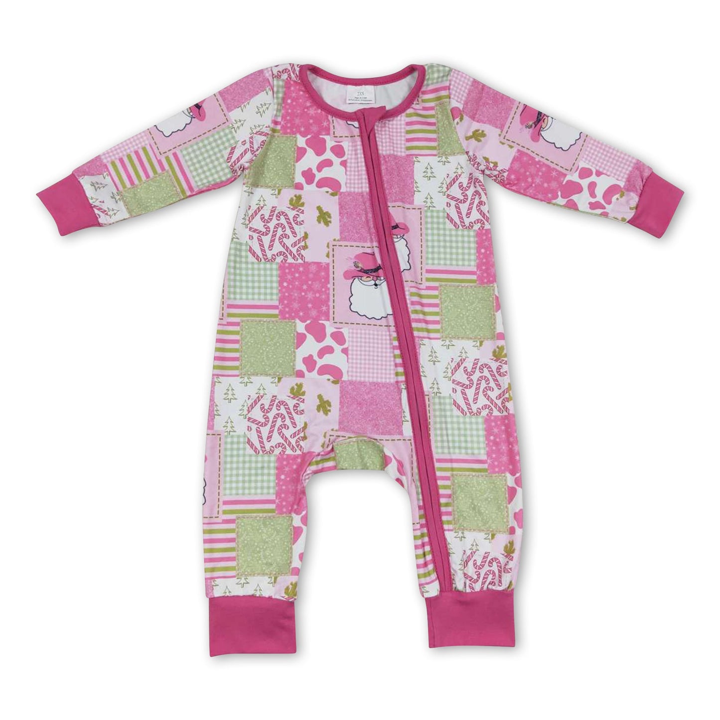 Cowgirl-Weihnachtsfrau Patchwork pinker Baby-Weihnachtsstrampler