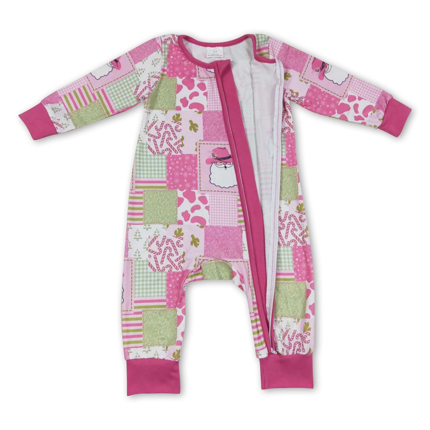 Cowgirl-Weihnachtsfrau Patchwork pinker Baby-Weihnachtsstrampler