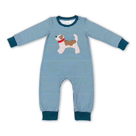 Gestreifter langärmeliger Strampler für Baby-Jungen mit Hunde-Motiv