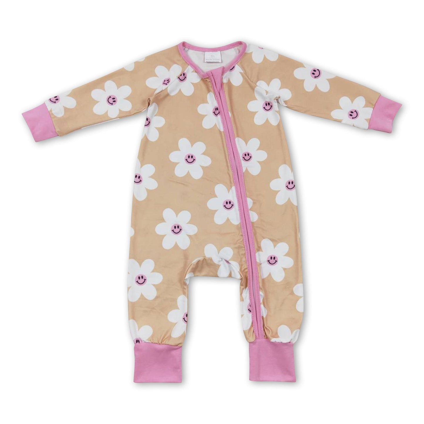 Lange Ärmel Baby Mädchen Reißverschluss Strampler mit lächelnder Blume